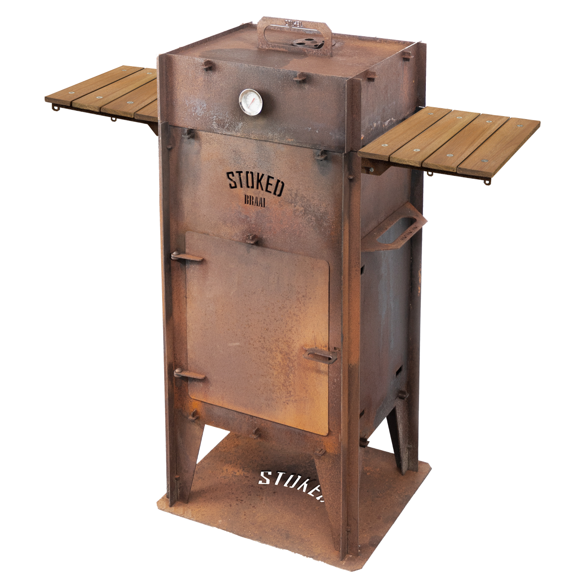 STOKED Braai Chef's edition met zijtafels zijaanzicht