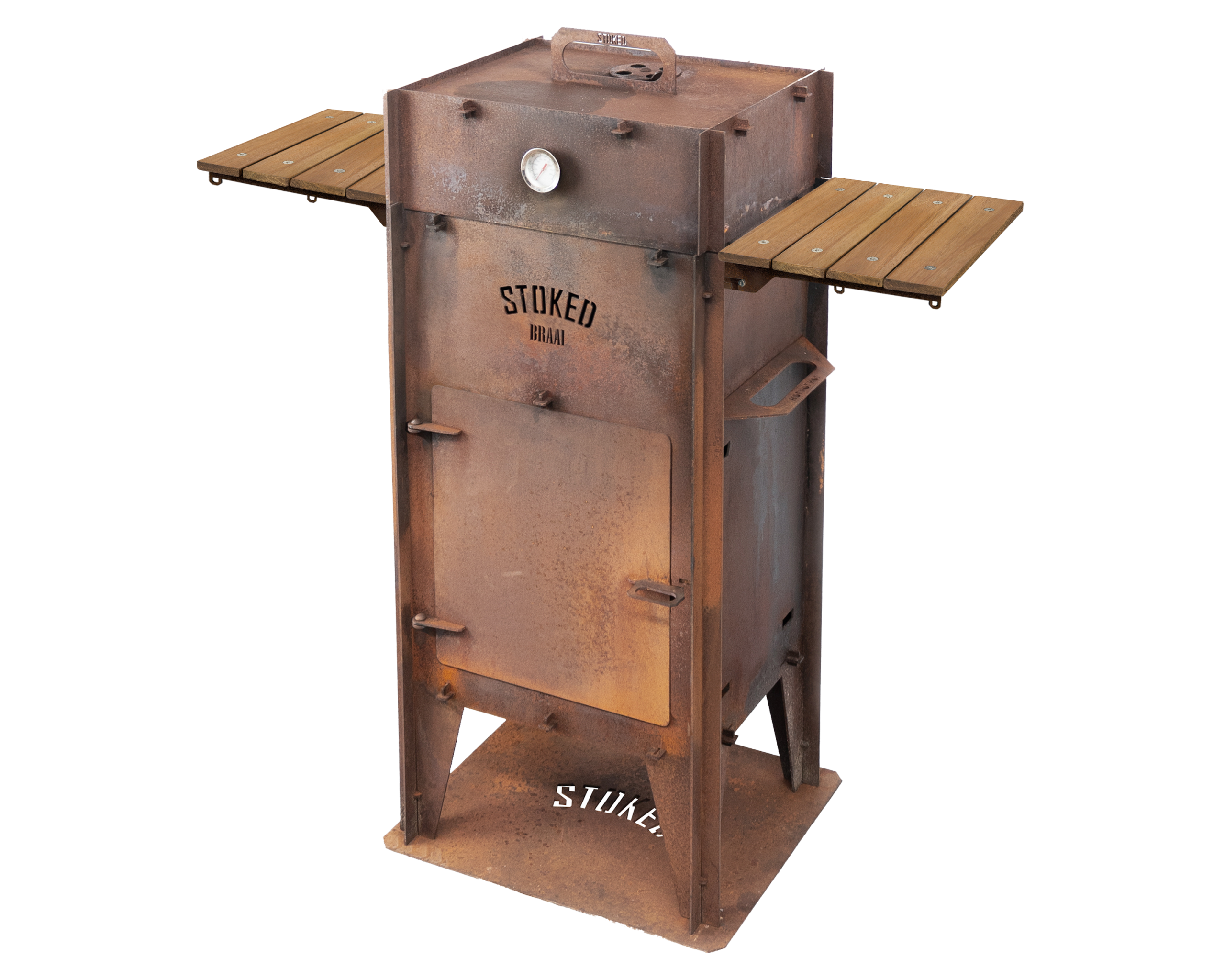 STOKED Braai Chef's edition met zijtafels zijaanzicht